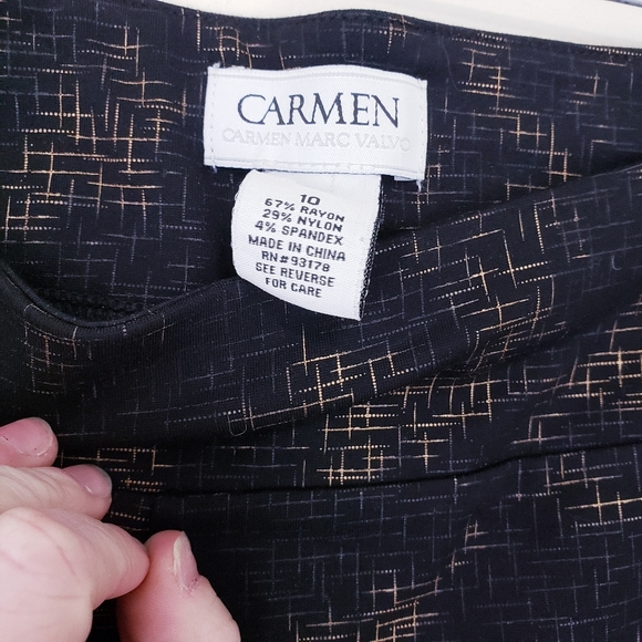 Carmen Marc Valvo Black Gold Crinkle Pull On Pant Slim Size 10 Dress Pants - Picture 5 of 9